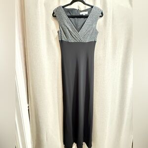 Andrea Polizzi for Rex Lester Black Silver Evening Gown Dress Sz 6 Formal Maxi